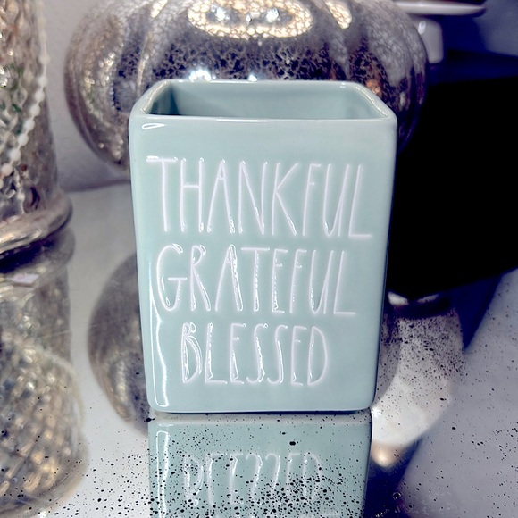 Rae Dunn THANKFUL GRATEFUL BLESSED Sage Green Ceramic Pen Pencil Caddy EUC HTF - Picture 1 of 10